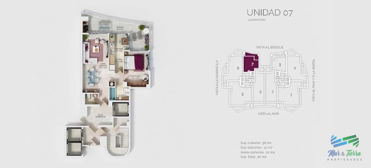 Apartamento en Brava, 1 dormitorios *