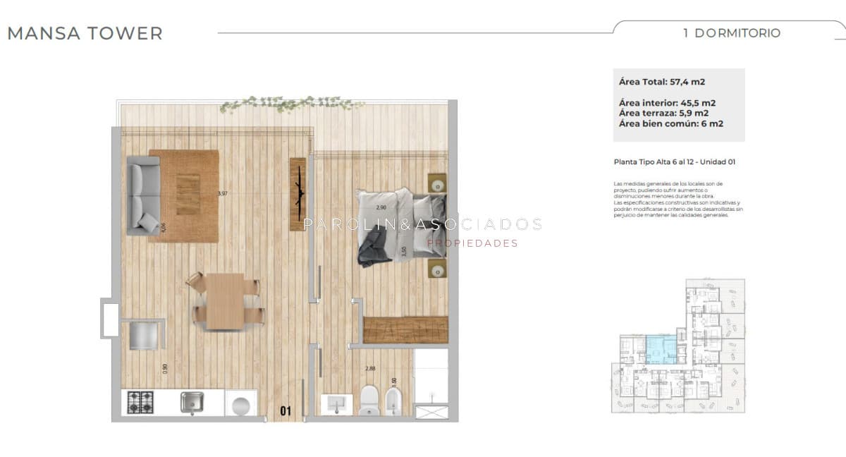 Apartamento en venta de 1 dormitorio en Mansa Tower, Punta del Este.