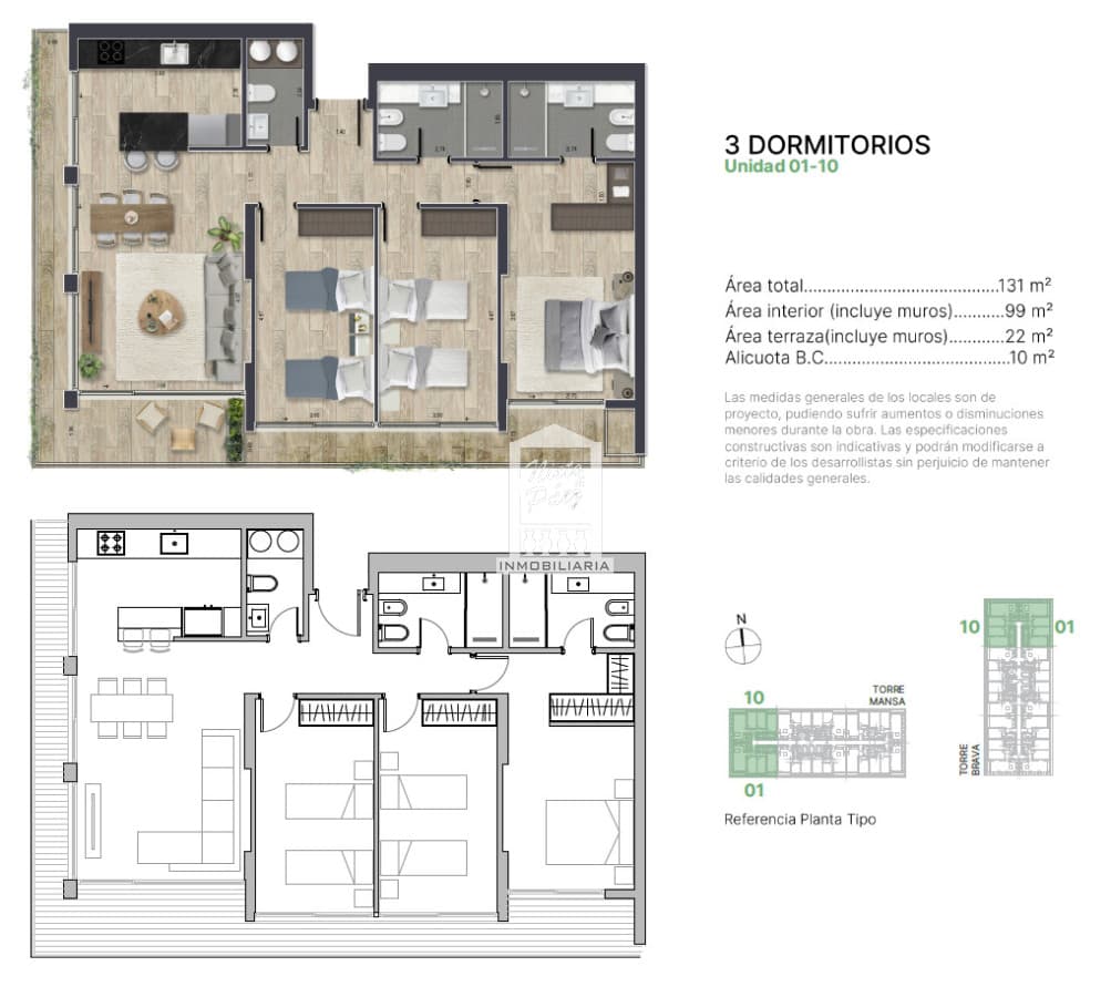 Torres del Este, Torre 2. Esquinero 3 dorm.