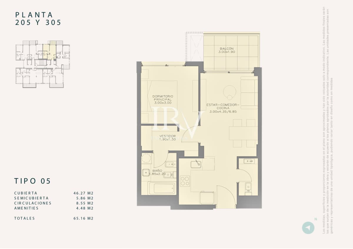 IRV PROPIEDADES Apartamento ID.1013 - Venta en Obra. Peninsula de Punta del Este. Apartamento 1 dorm con garaje