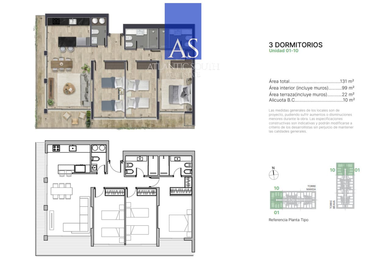Apartamento 3 dormitorios TOrres del Este