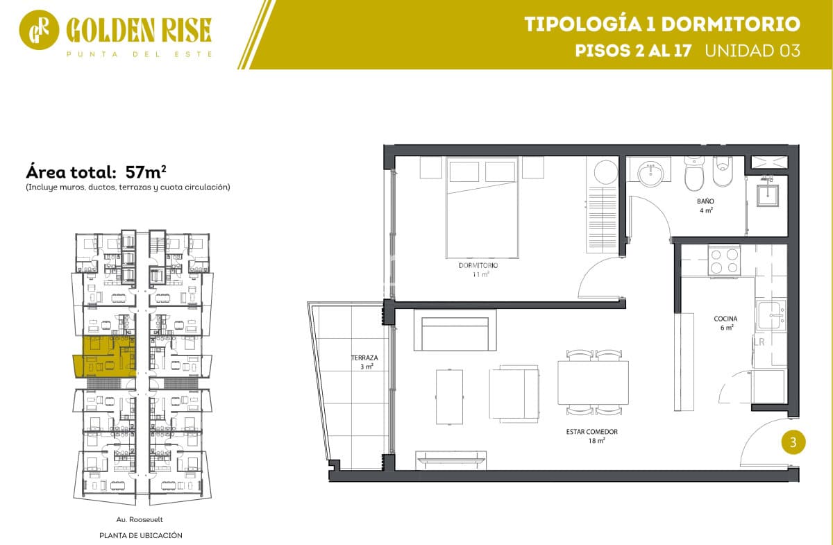 Apartamento ID.10222 - GOLDEN RISE: 1 dormitorio - Precio con financiación 120 meses!!!