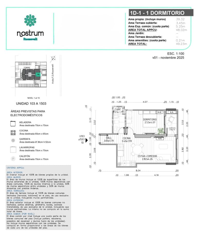 Apartamento ID.10515 - Altura, Luz y Ubicación  Apto. de 1 dorm. Nostrum Roosevelt Pre-Venta