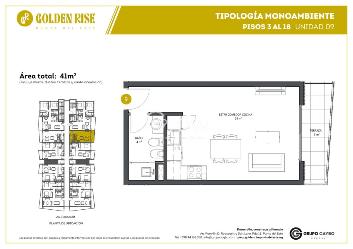 Monoambiente amplio con terraza USD 129.000