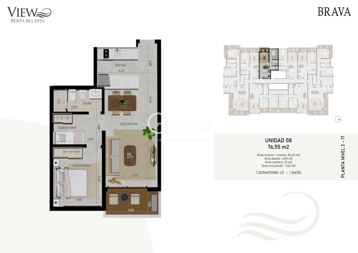 1 dormitorio y medio en View Brava