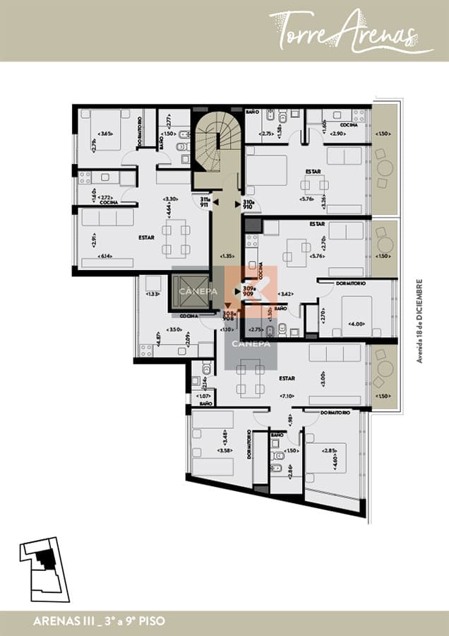 Apartamento monoambiente , edificio Torre Arenas, zona Malvin