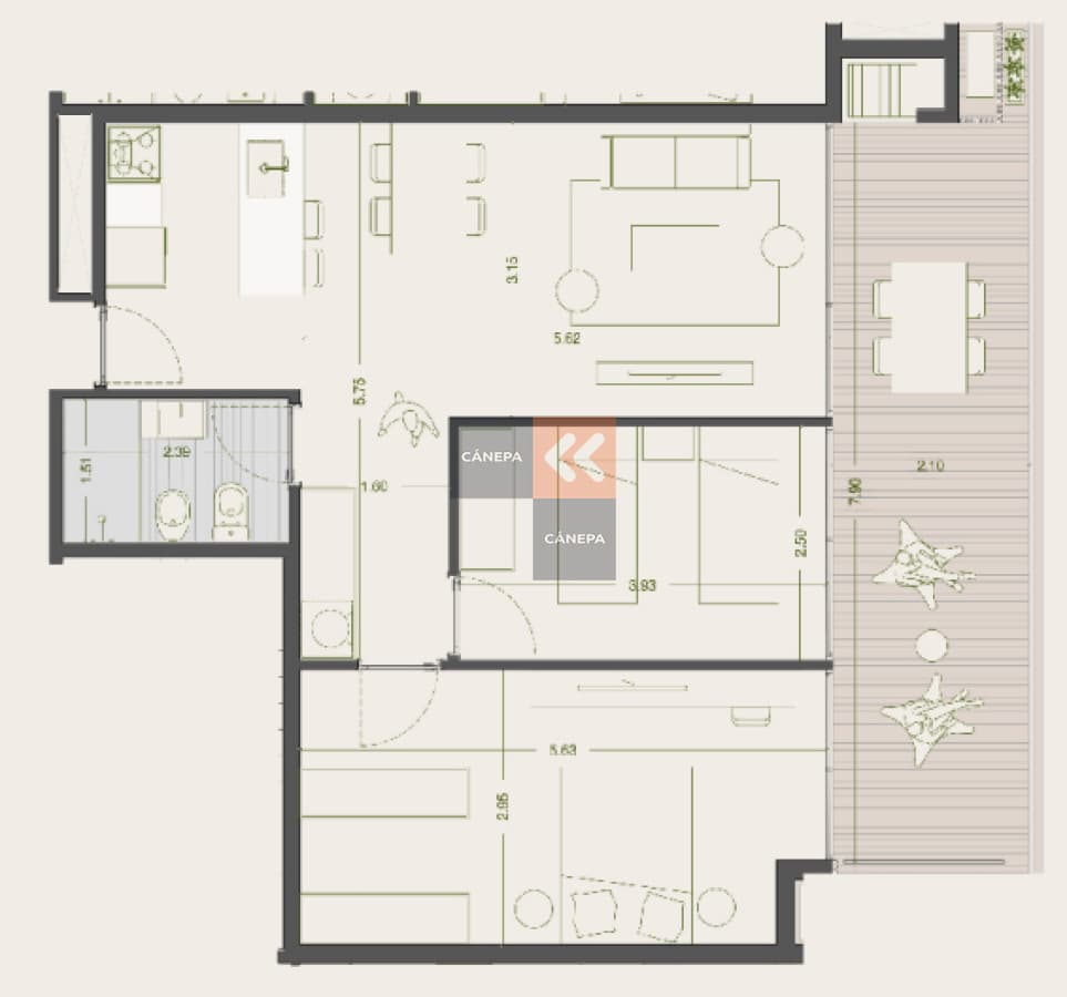 Venta apartamento 2 dormitorios frente al Lago Calcagno