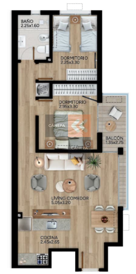 Venta apartamento 2 dormitorios en Cordón