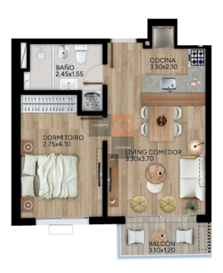 Venta apartamento 1 dormitorio en Cordón
