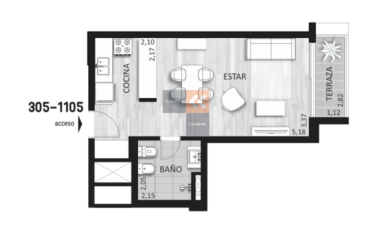 Venta apartamento de 1 dormitorio en Cordón