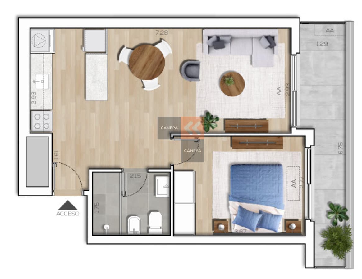 Venta apartamento de 1 dormitorio frente a la rambla
