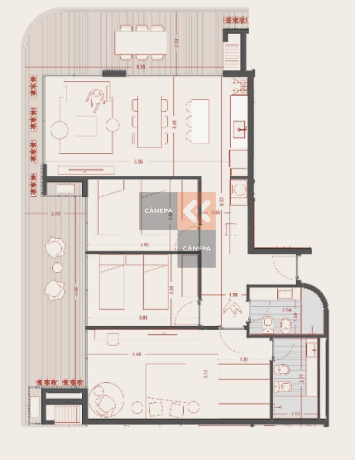 Venta apartamento 3 dormitorios frente al Lago Calcagno