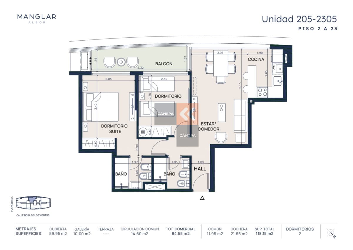 Apartamento de 2 dormitorios en venta con vista al mar