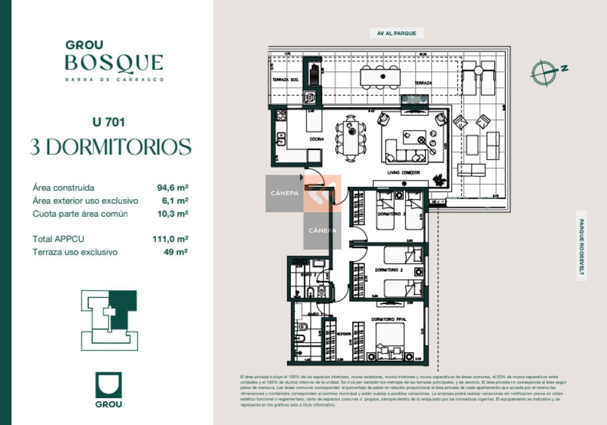 Venta apartamento 3 dormitorios en Barra de Carrasco con parrillero propio