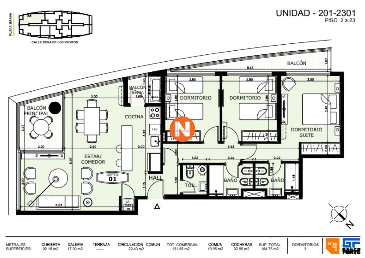 Apartamento en Venta 3 Dormitorios Manglar Albor