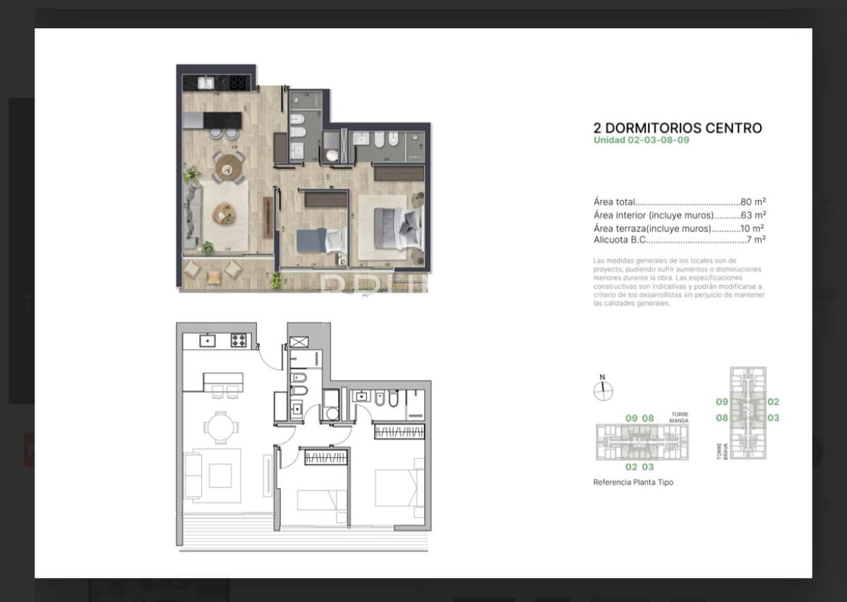 Apartamento en pozo 2 dormitorios