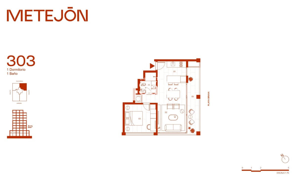 Apto 1 dorm en Península con Balcón y Living amplio
