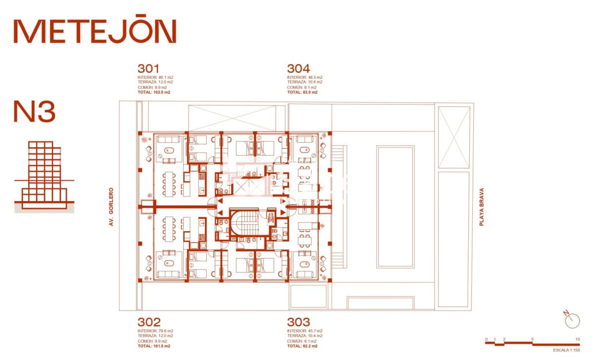 Apto 1 dorm en Península con Balcón y Living amplio