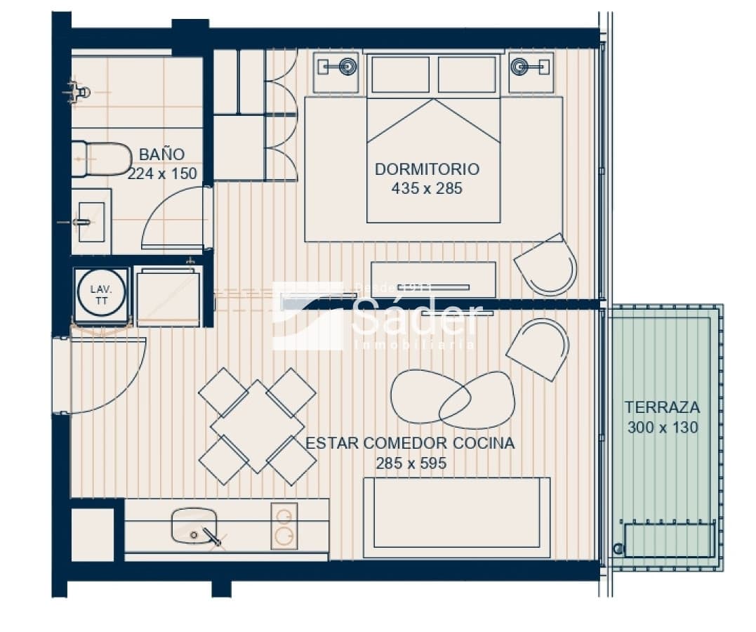 Apto 1 dorm en Pda. 16 Mansa