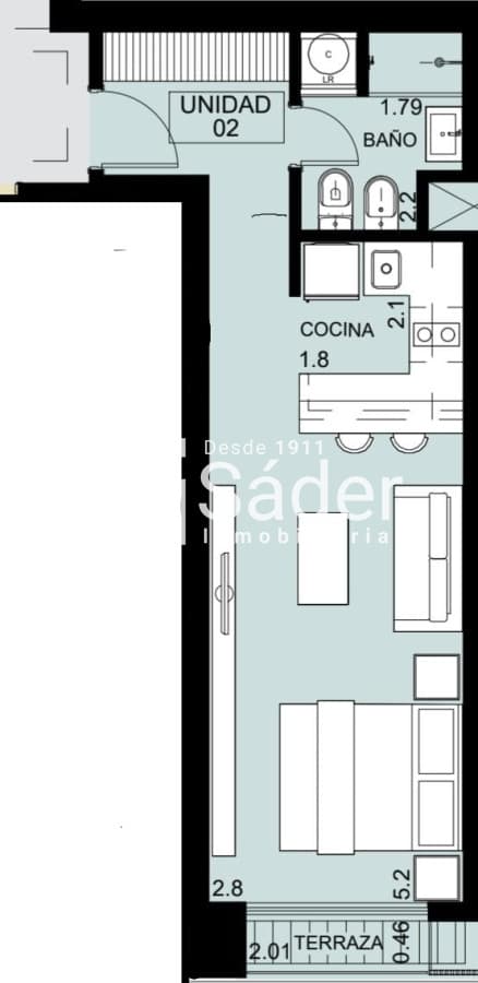 Monoambiente con terraza y cochera