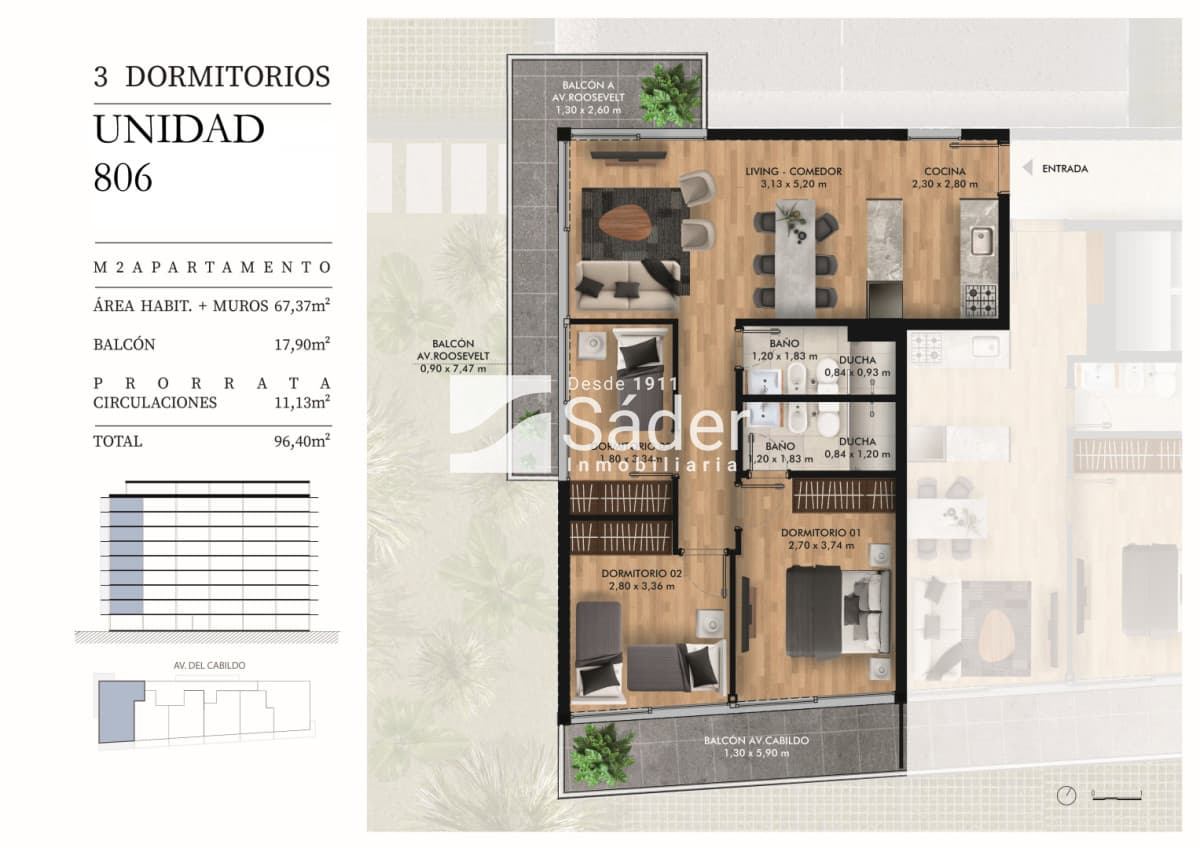 Apto de 3 Dormitorios en Pozo con Balcón Doble. Vivienda promovida