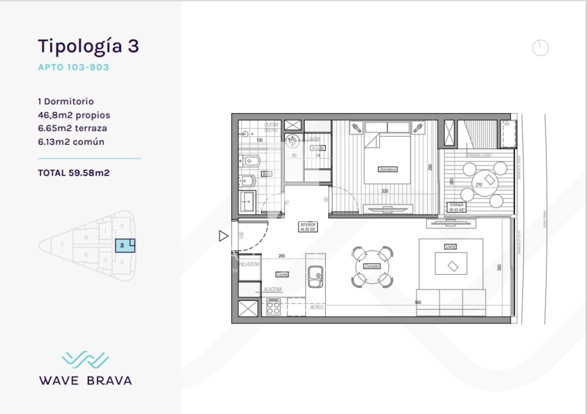 WAVE BRAVA, VENTA DE APARTAMENTO DE 1 DORMITORIO, PUNTA DEL ESTE