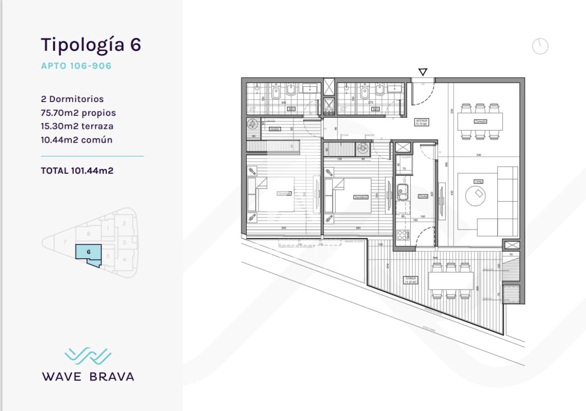 Wave Brava, parada 6 playa Brava, venta de apartamento 2 dormitorios, Punta del Este