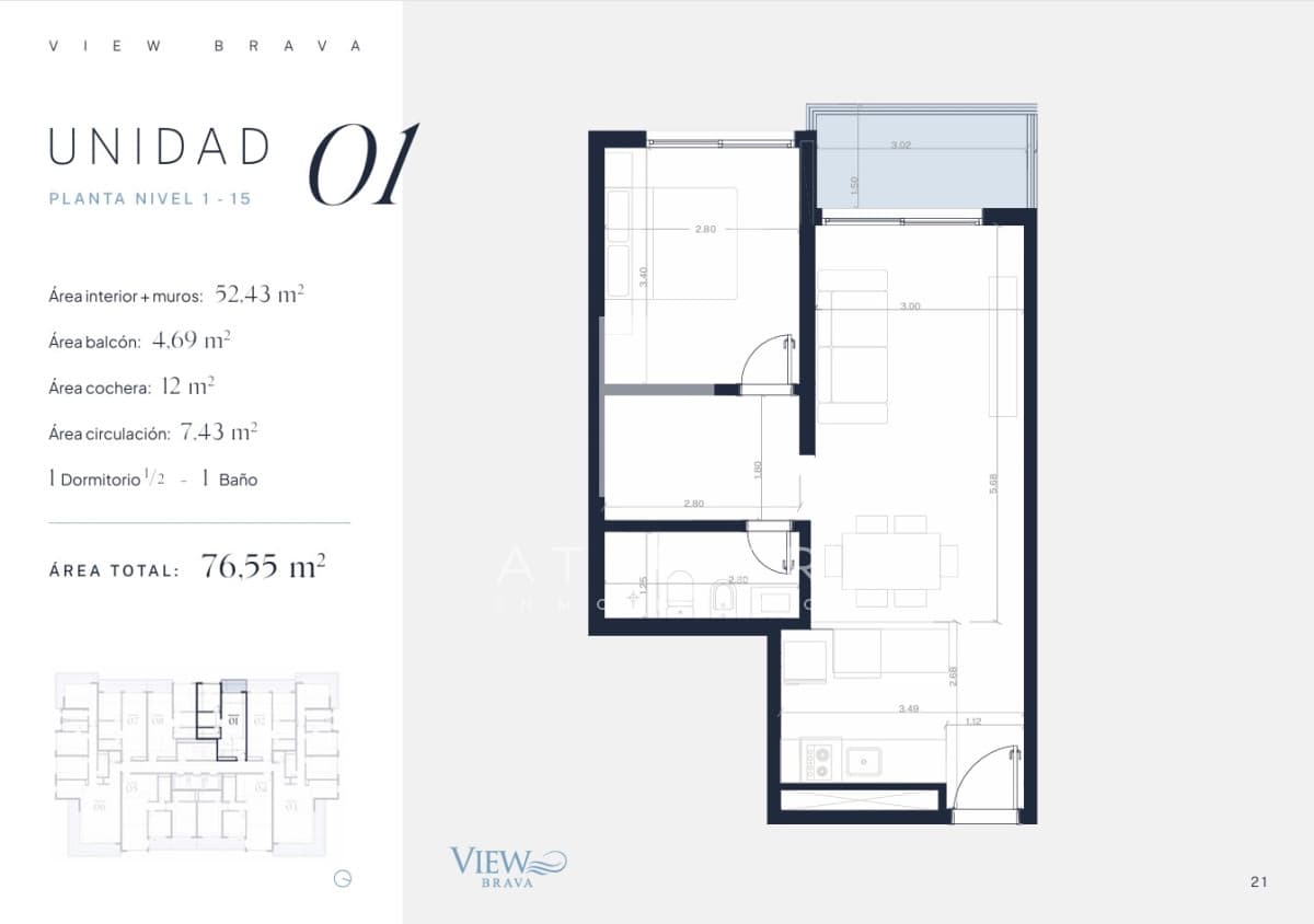 View Brava - Apartamento 1 dormitorio y medio
