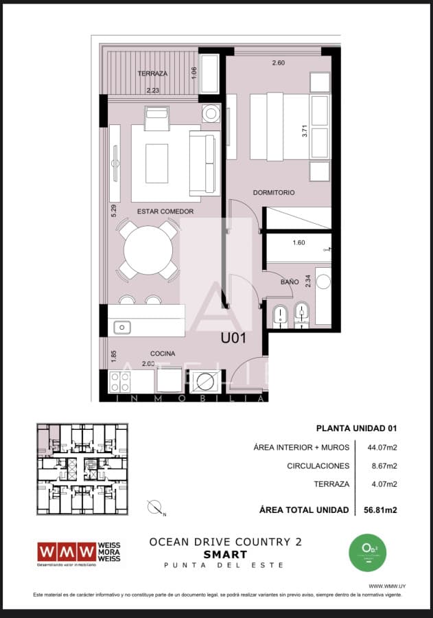 Venta de unidad 1 dormitorio, Ocean Drive Country, Punta del Este