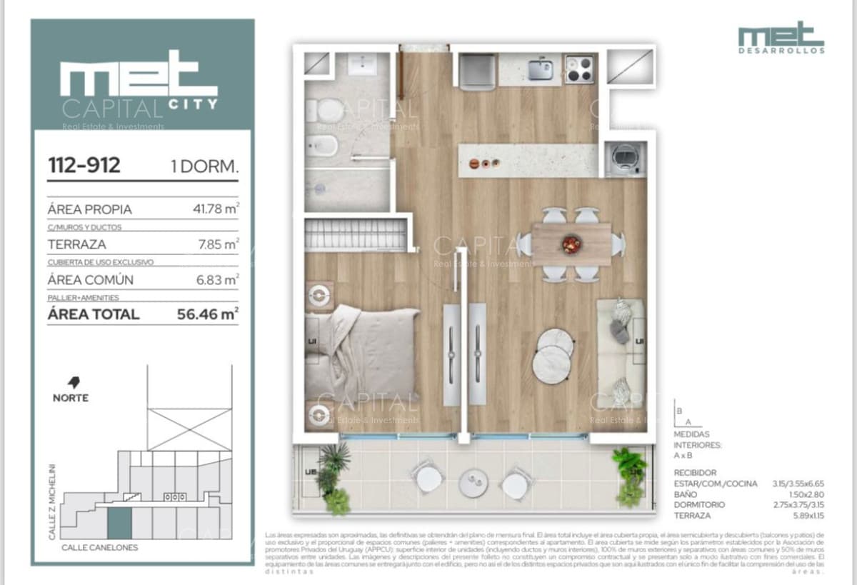 Apartamento de un dormitorio en venta en Proyecto Met City, Centro de Montevideo.