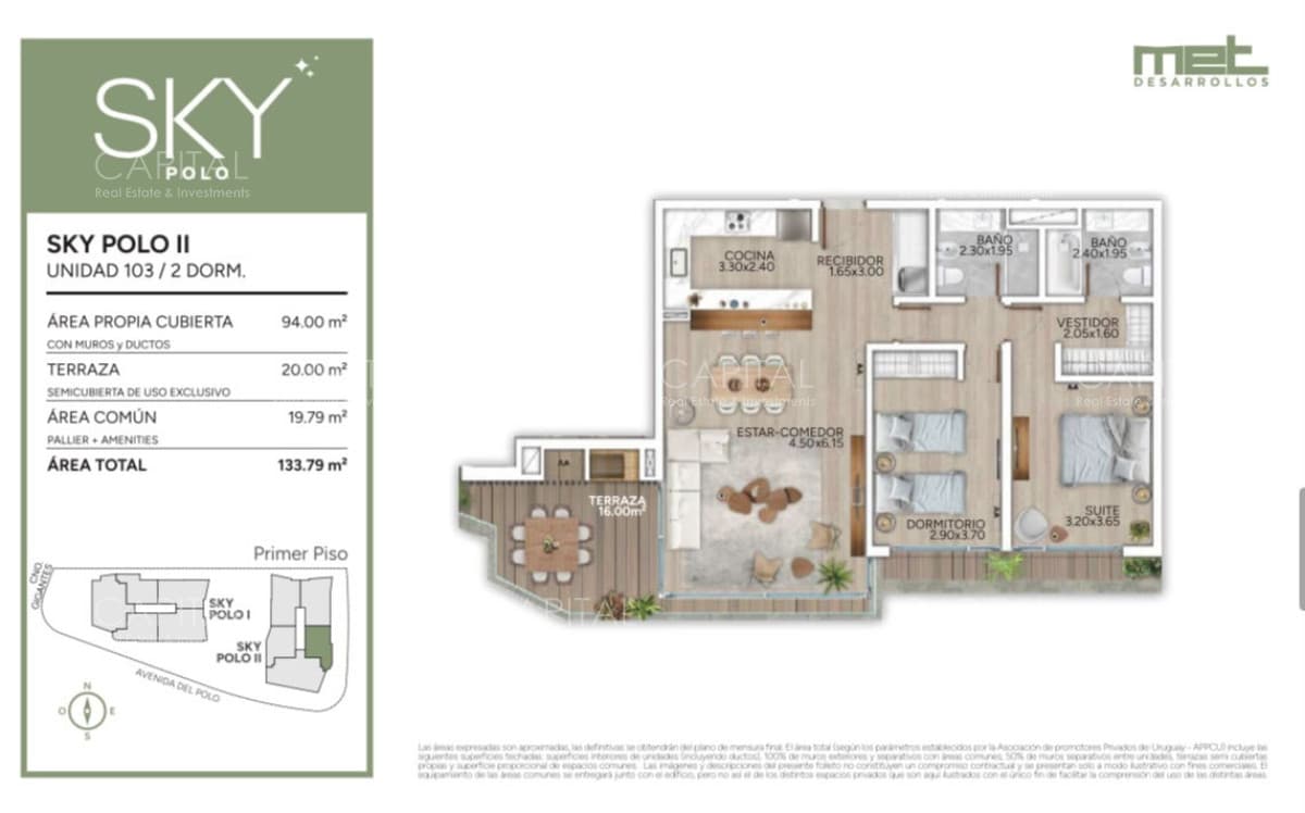 Apartamento de dos dormitorios en venta zona Carrasco sobre Av. del Polo
