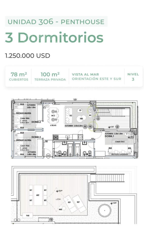 Penthouse en venta 3 dormitorios en José Ignacio