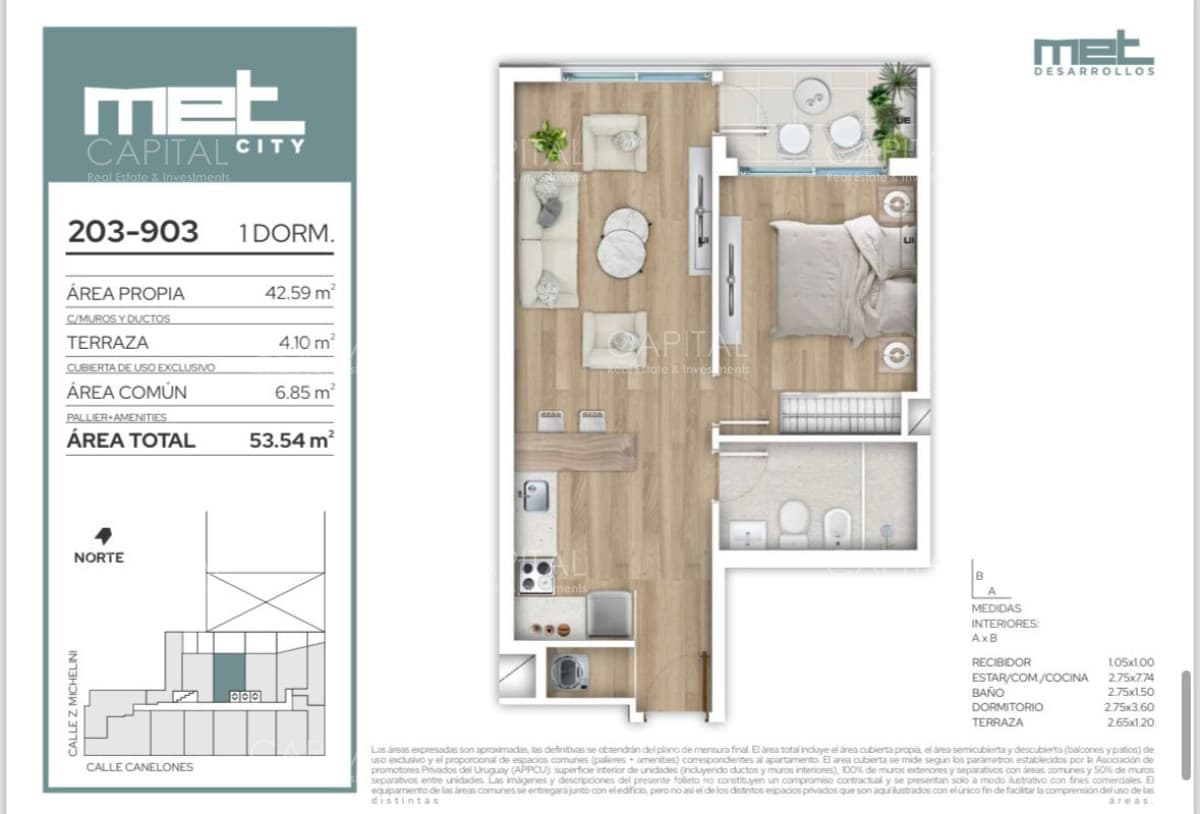 Apartamento en piso alto de un dormitorio en venta en el Centro de Montevideo.