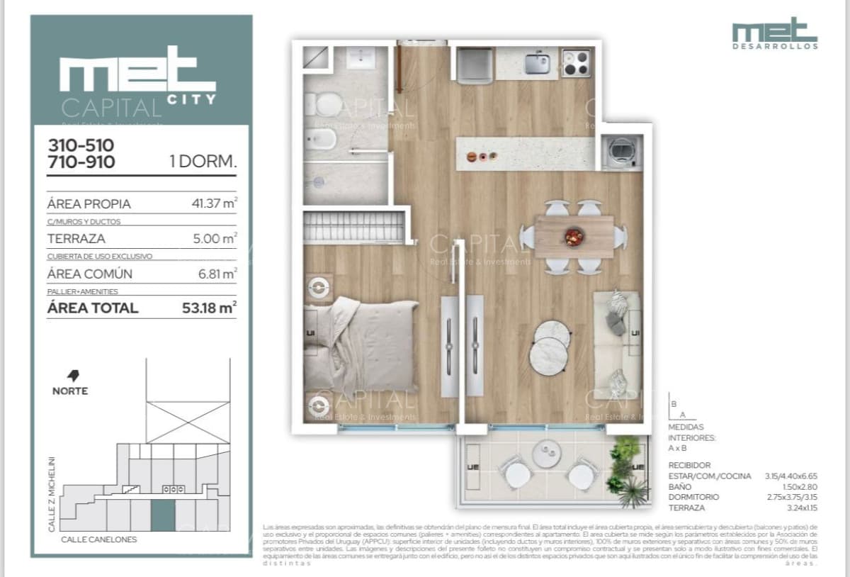 Apartamento de un dormitorio bajo Ley Promovida de Vivienda ubicado en el centro de Montevideo.