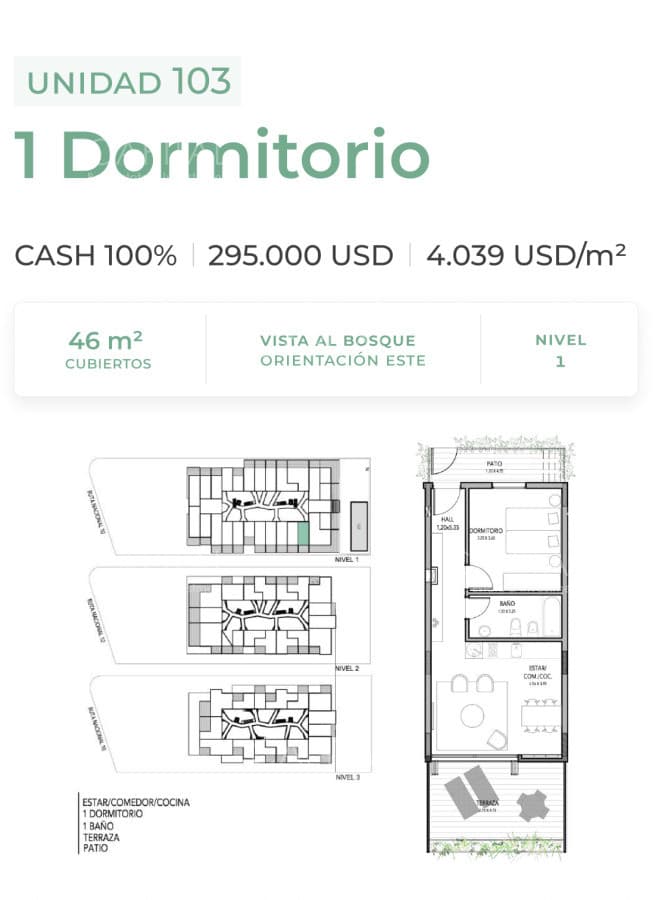 Departamento de 1 dormitorio en venta en José Ignacio