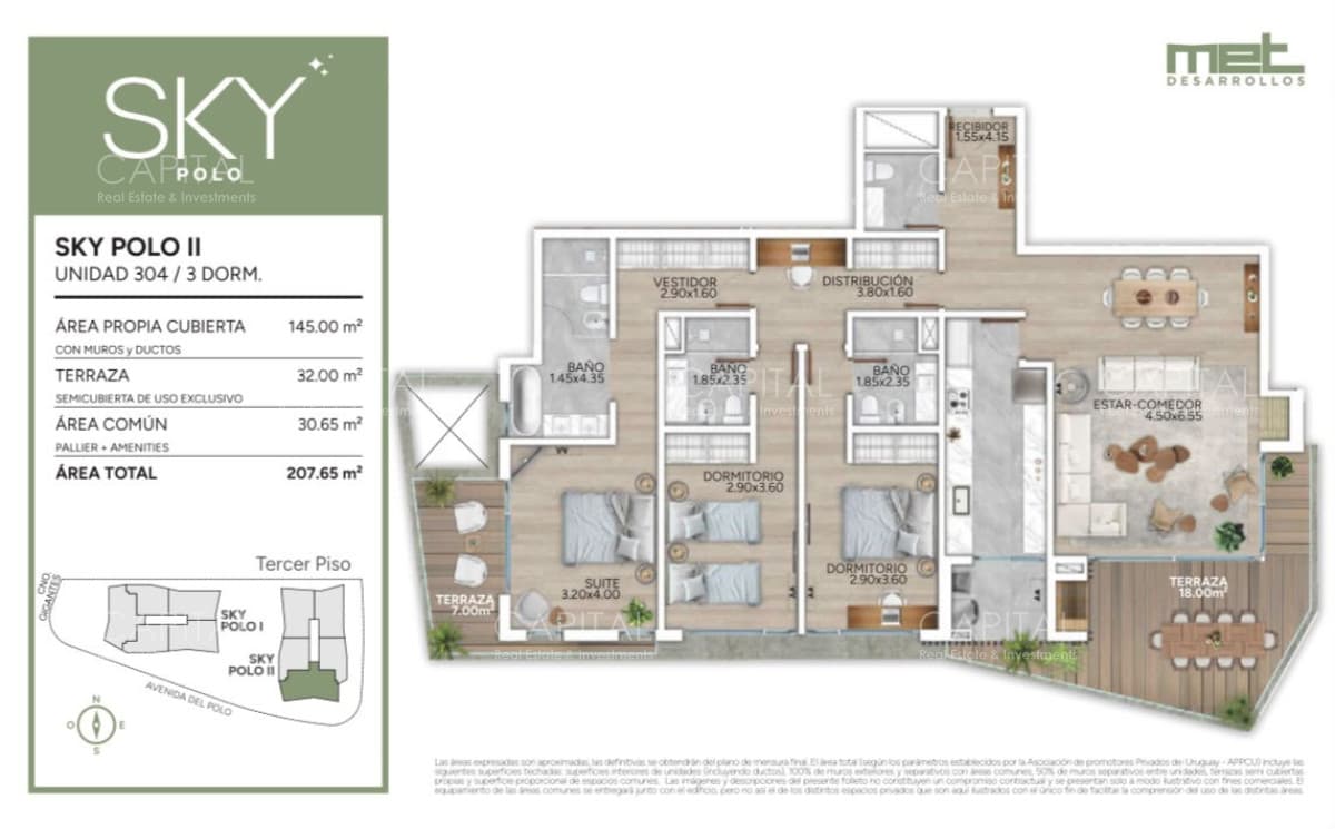 Apartamento en pozo de tres suites en venta zona Carrasco Polo Club