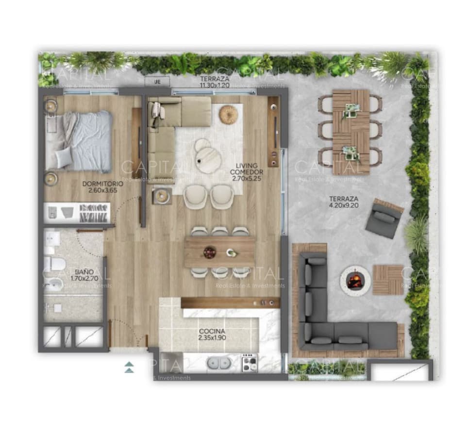 Apartamento de un dormitorio con amplia terraza en venta, zona Parque Rodo.