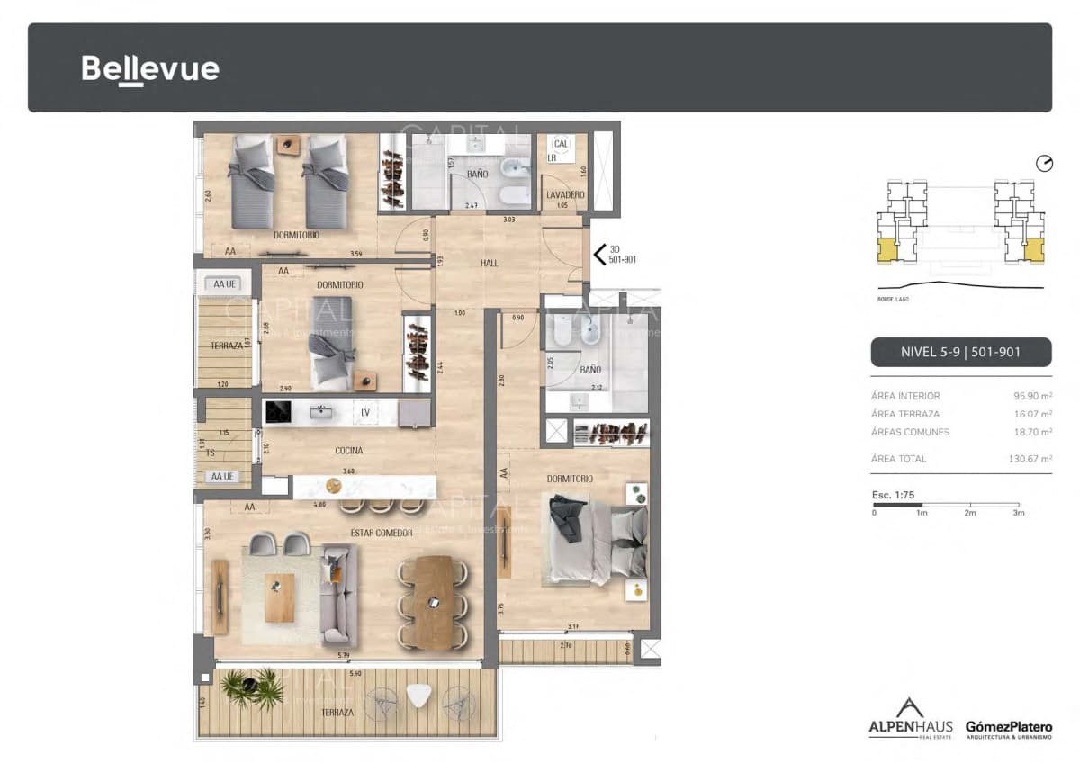 BELLEVUE - Exclusivo Apartamento de 3 dormitorios y vista al lago