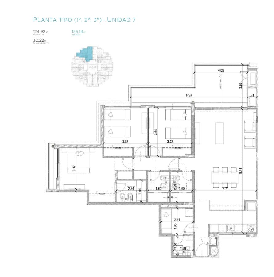 Departamento 3 dormitorios y servicio en Sense Manantiales
