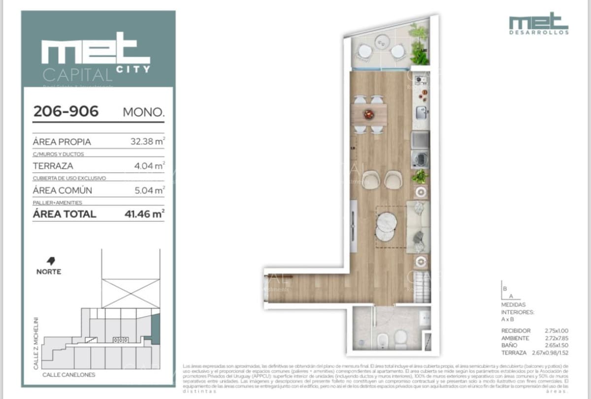 Monoambiente en venta en proyecto Met City en el centro de Montevideo.