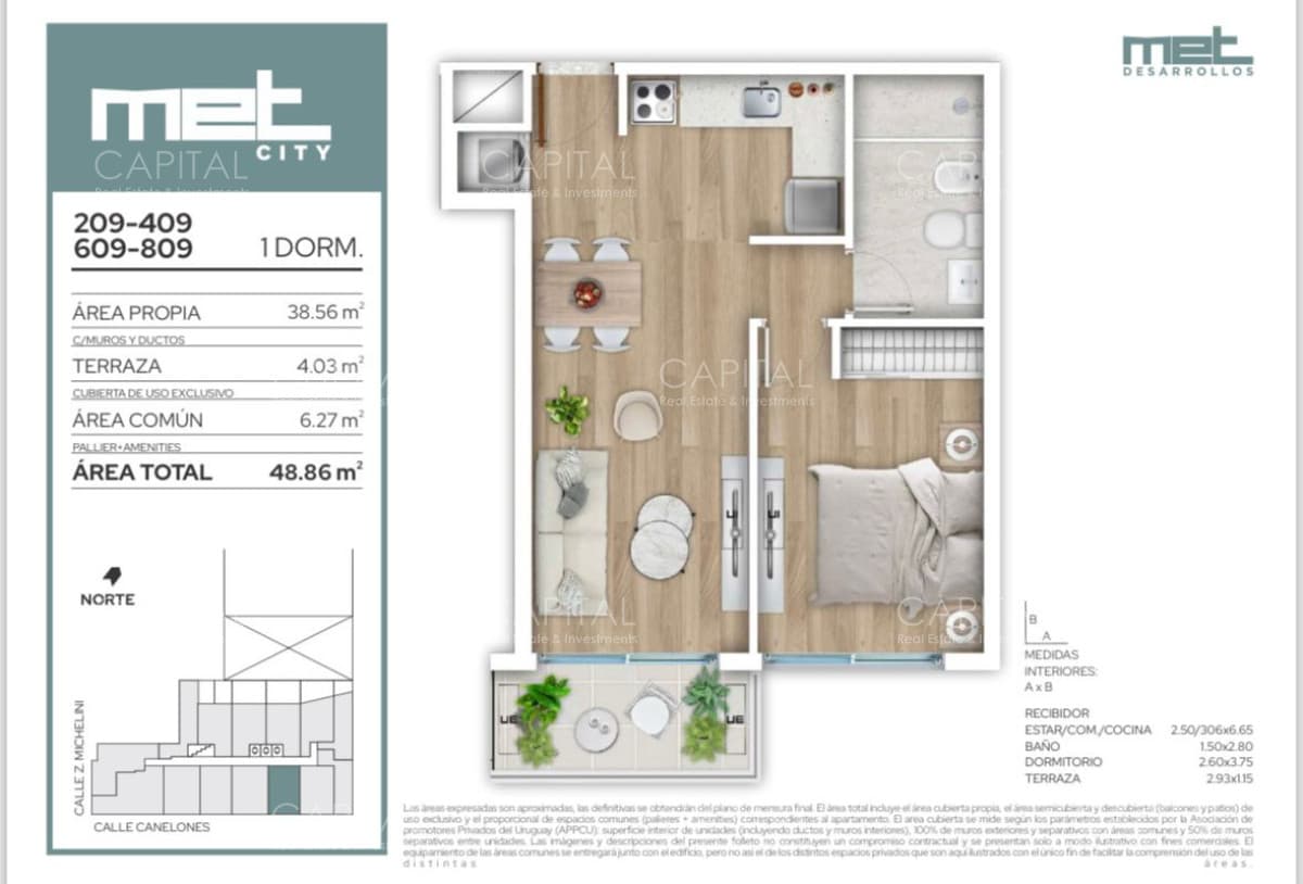 Apartamento en pozo de un dormitorio en piso alto ubicado en el centro de Montevideo.