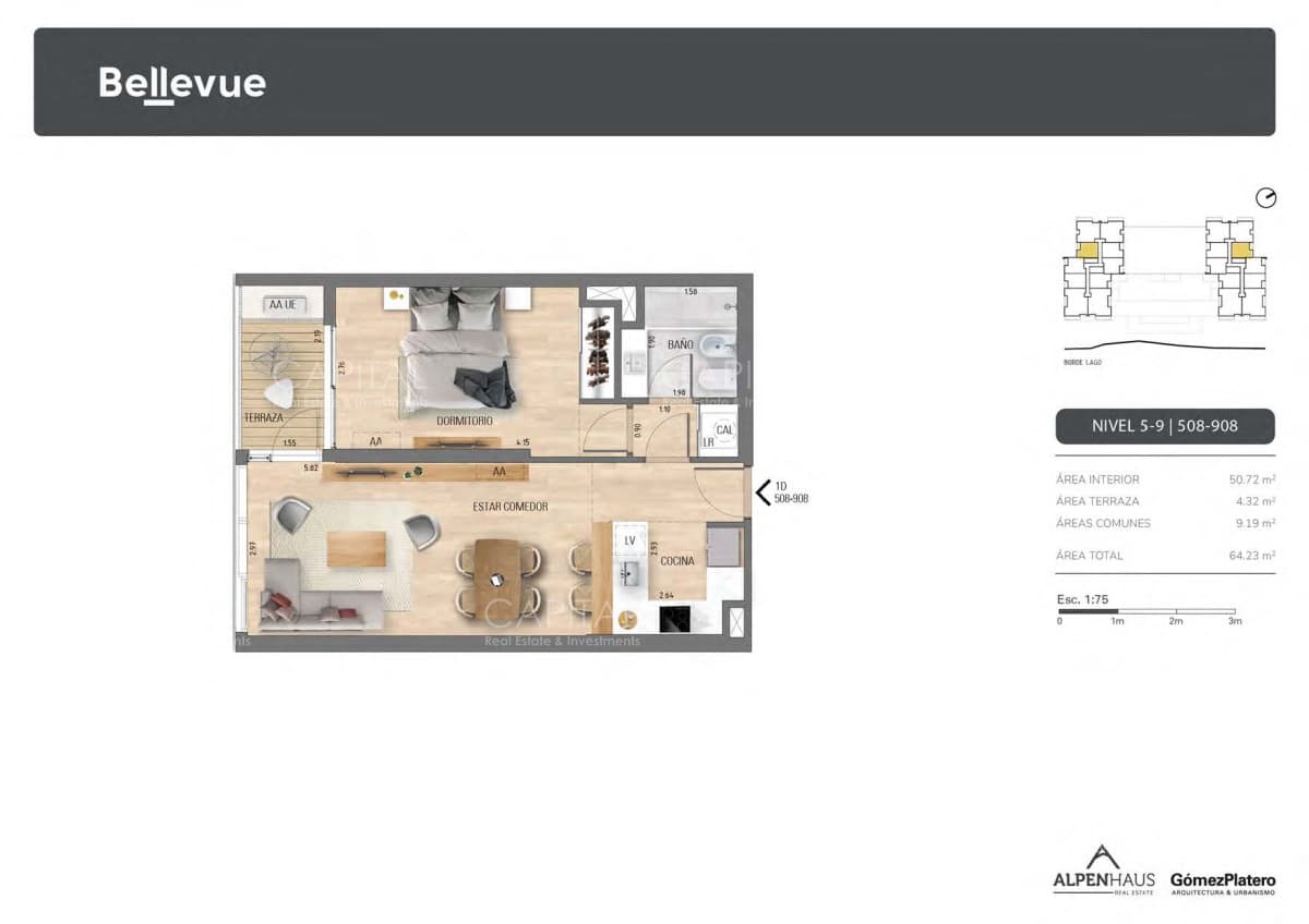 BELLEVUE - Exclusivo Apartamento 1 Dormitorio, Piso 9