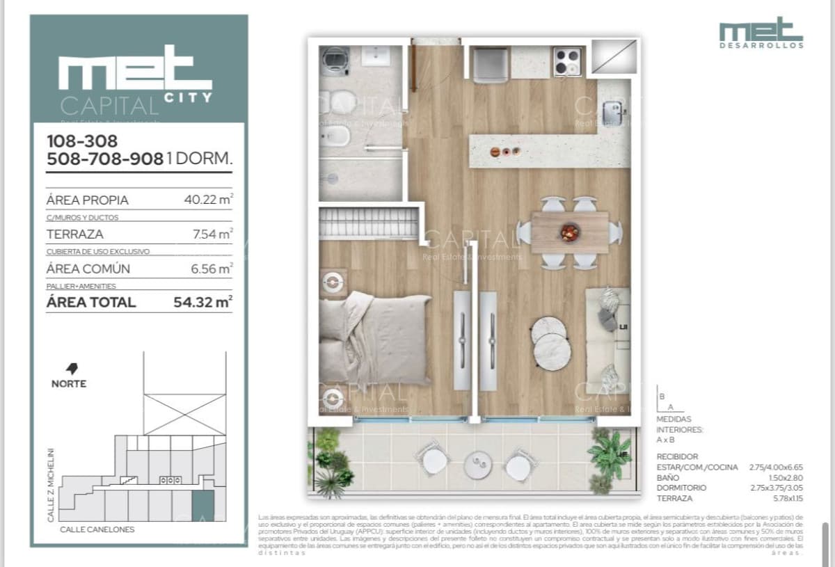 Apartamento de un dormitorio en venta en Met City, Proyecto en el centro de Montevideo.