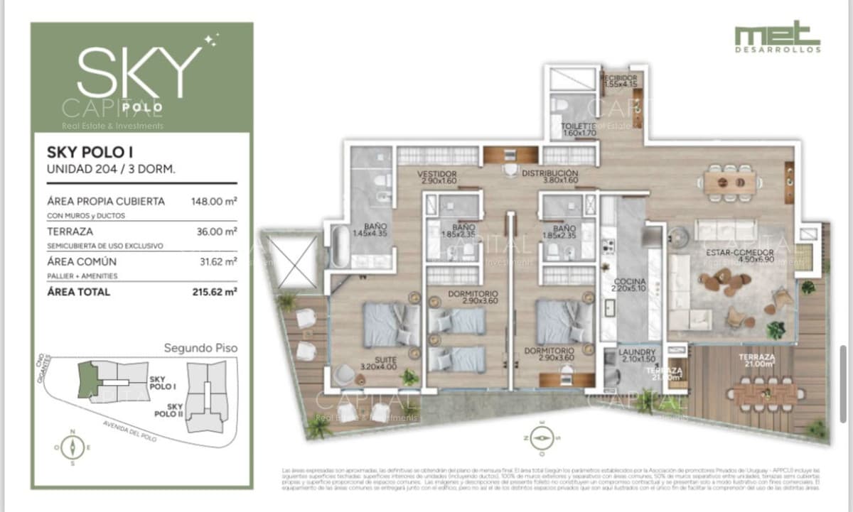 Apartamento de tres suites en pozo, zona Carrasco Polo.