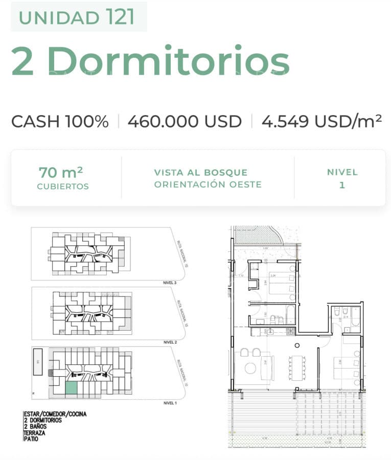 Departamento 2 dormitorios en venta en Casa Grande José Ignacio