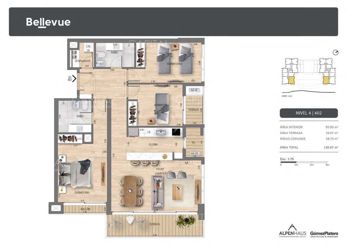 BELLEVUE - Exclusivo Apartamento de 3 dormitorios, 2 baños y balcón - Vista al lago!