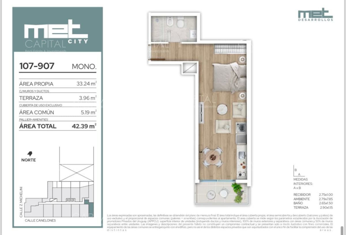 Monoambiente en venta en Met City, Centro de Montevideo.