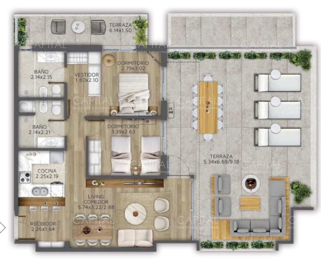 Apartamento de dos dormitorios con terraza amplia en venta zona pocitos
