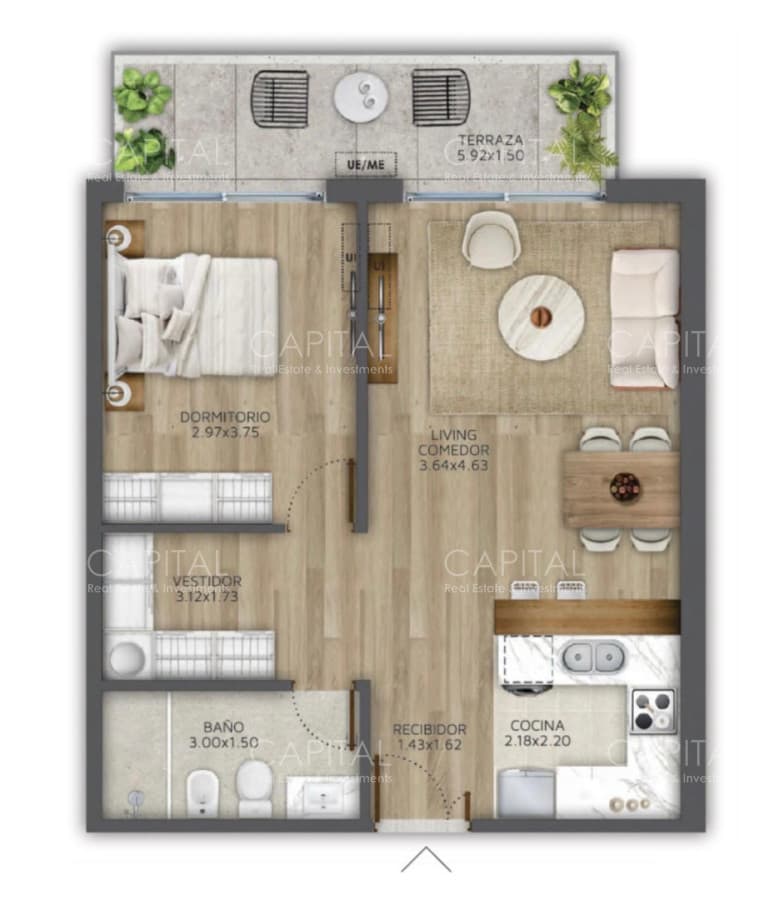 Apartamento orientación norte en venta de un dormitorio zona Pocitos