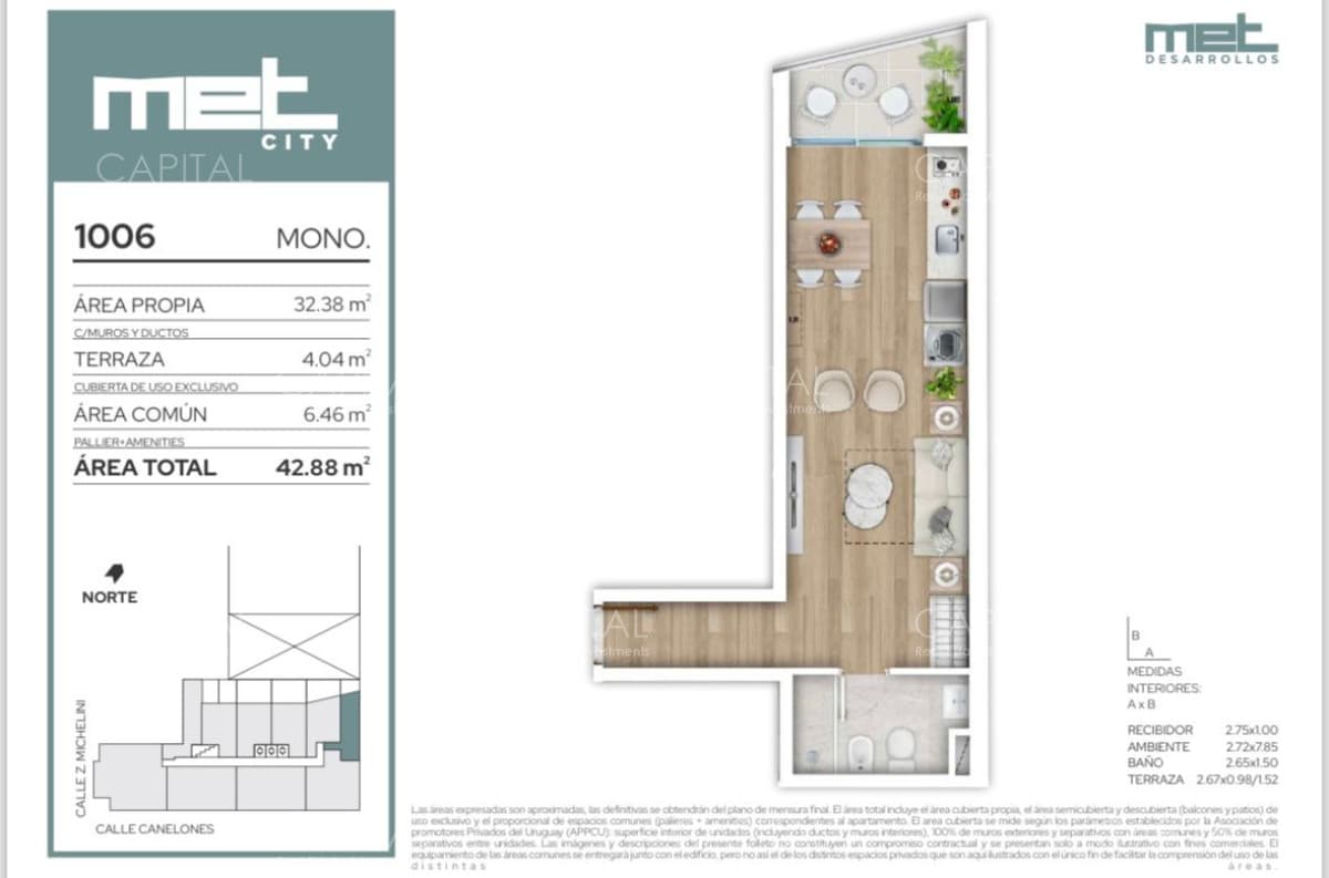 Venta de monoambiente en piso alto en torre con amenities en el Centro de Montevideo.